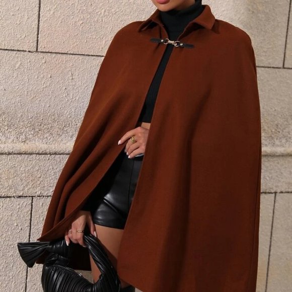 Horsebit clousure Cape Overcoat Jacket brown - Picture 3 of 5